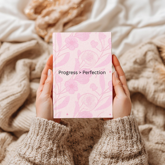 2026 Progress Over Perfection Pink Floral Ruled Journal Notebook